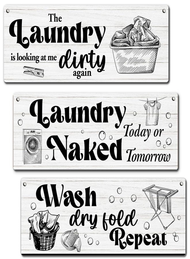 Zmyollo Laundry Room Wall Decor Sign, 3Pieces Laundry Room Rules Wooden Sign With Rope, Wash Dry Fold Repeat Wall Art Decor For Farmhouse Home Washroom Bathroom Restroom, B29 - Image 1